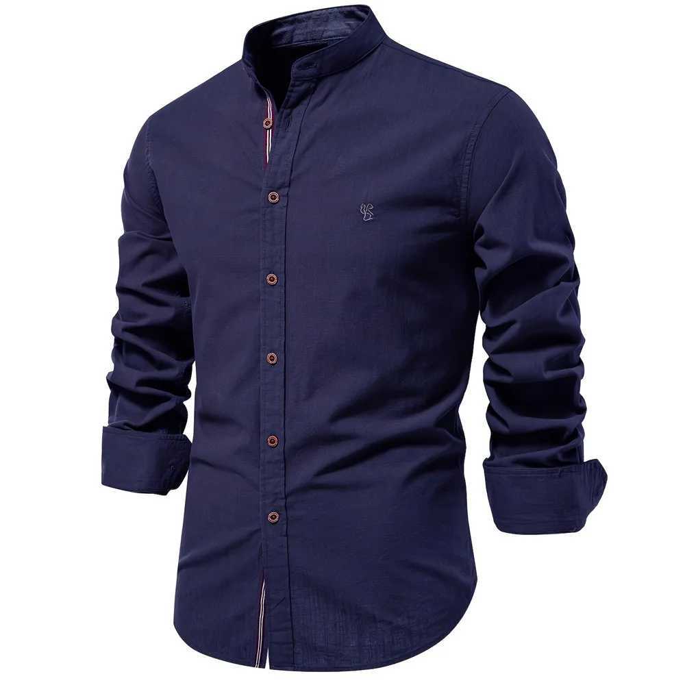 Autumn New 100% Cotton Social Shirt Men Solid Color Long Sleeve High Quality Shirt for Men Stand-up collar Casual Mens ShirtsXJ250121