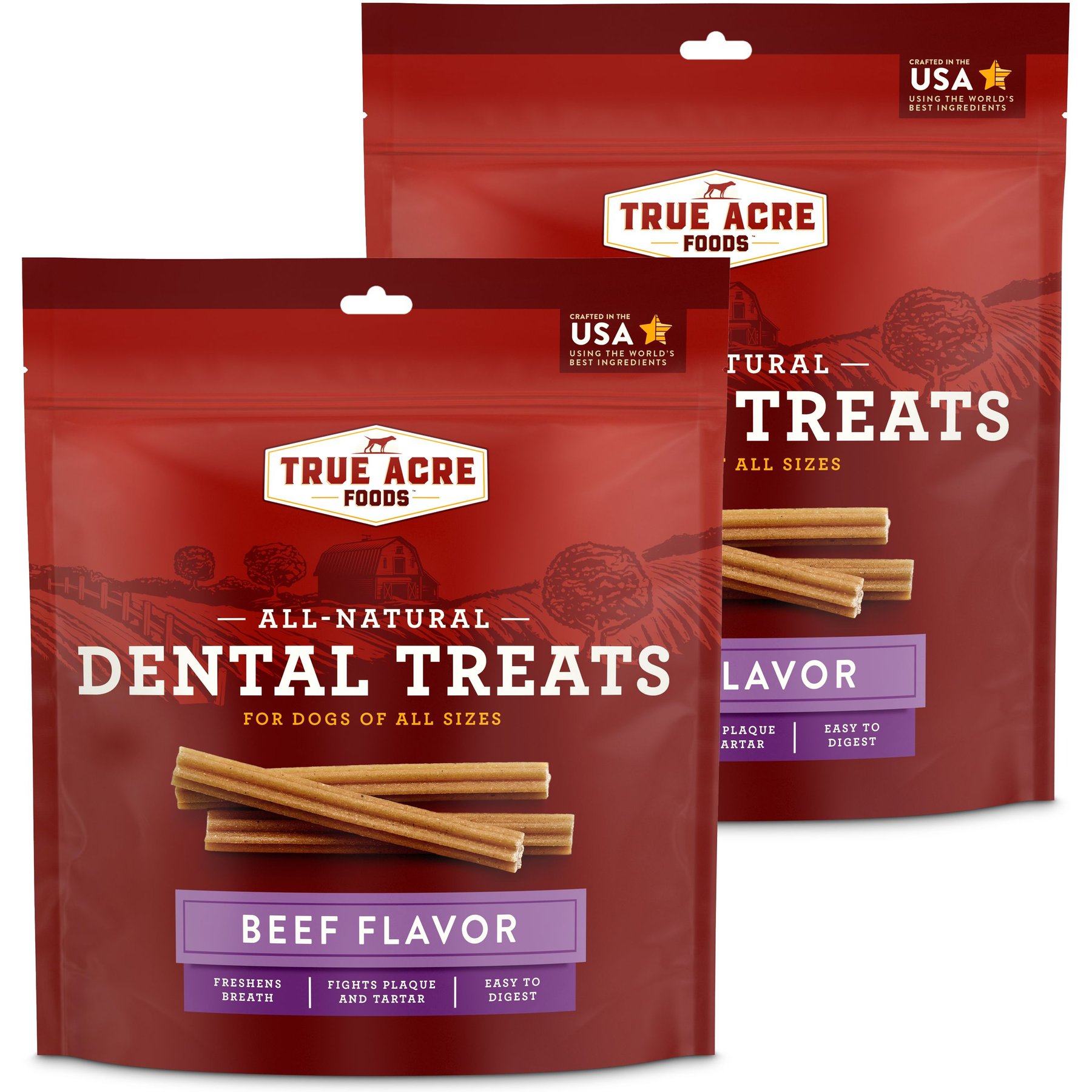 True Acre Foods All-Natural Dental Chew Sticks, Beef Flavor