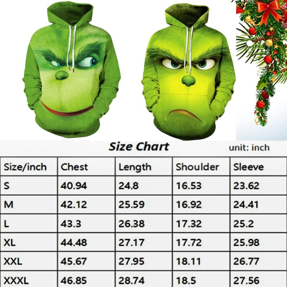 Hoodie for Mens Womens Hoodie Unisex Adult 3D Print Novelty Hoodies Christmas Funny Casual Pullover Christmas Hoodie Sweatshirt Graphic green