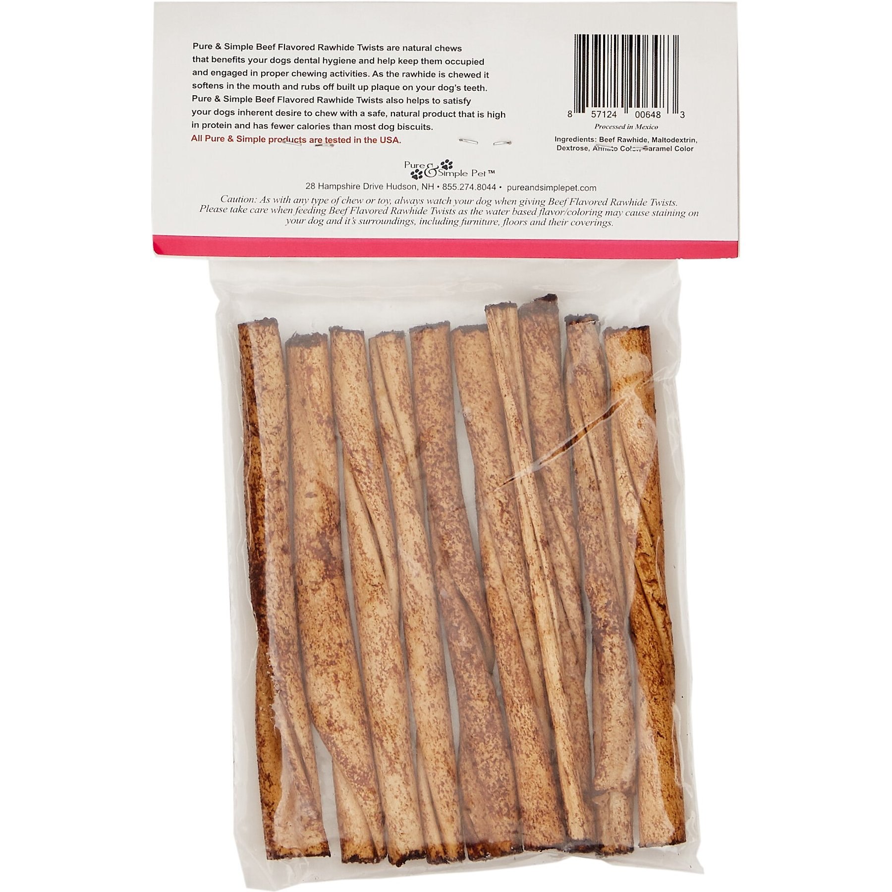 Pure & Simple Pet Beef Flavored Rawhide Twist Dog Treat, 5-in