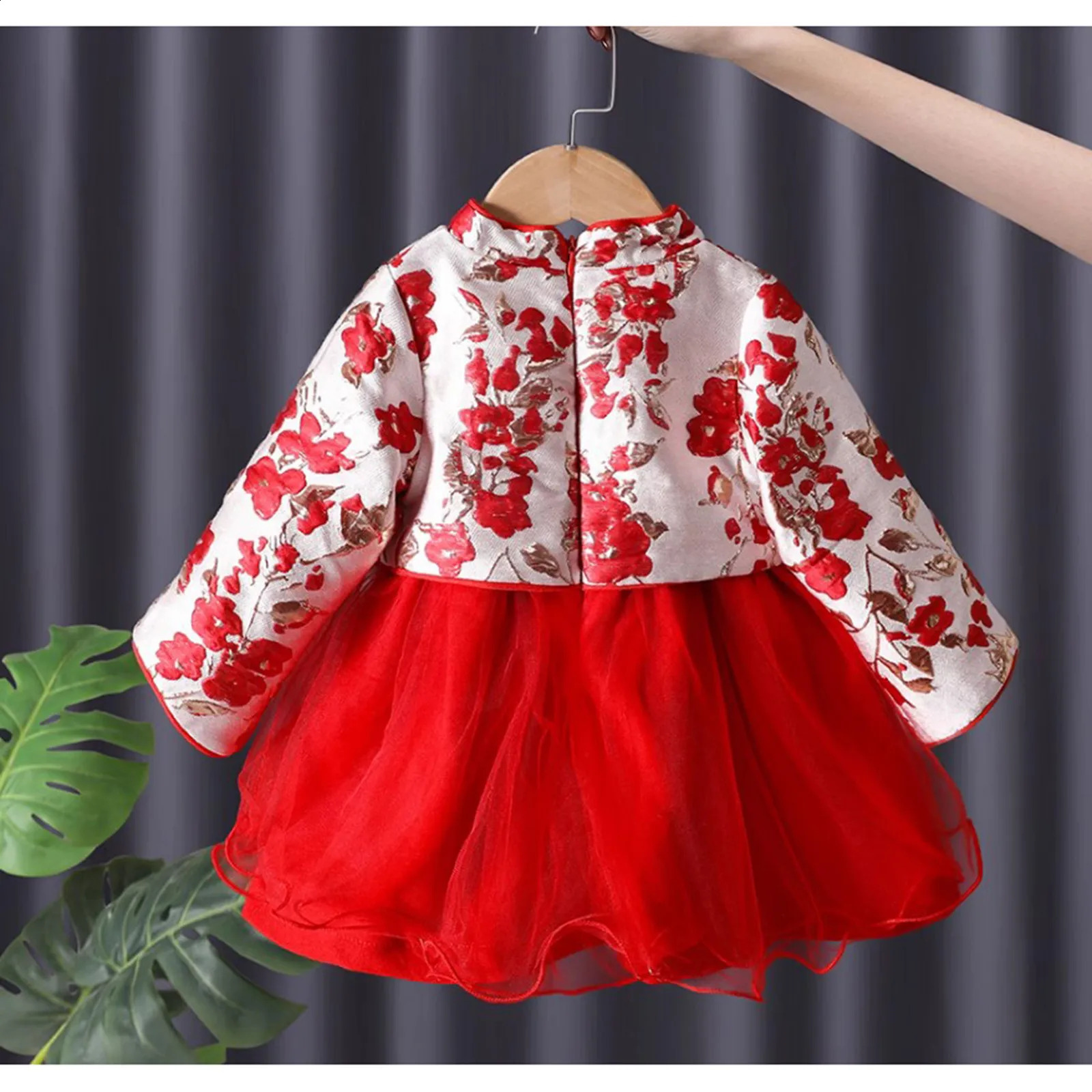 Girls wool lined ancient Chinese clothing dresses childrens Years clothing autumn and winter Hanfu dresses baby girls 6M-6Y Vestido 241121