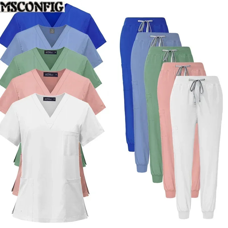 Multicolor Unisex Short Sleeved Pharmacy Nurse Uniform Hospital Doctor Workwear Oral Dental Surgery Uniforms Scrubs Sets 240420