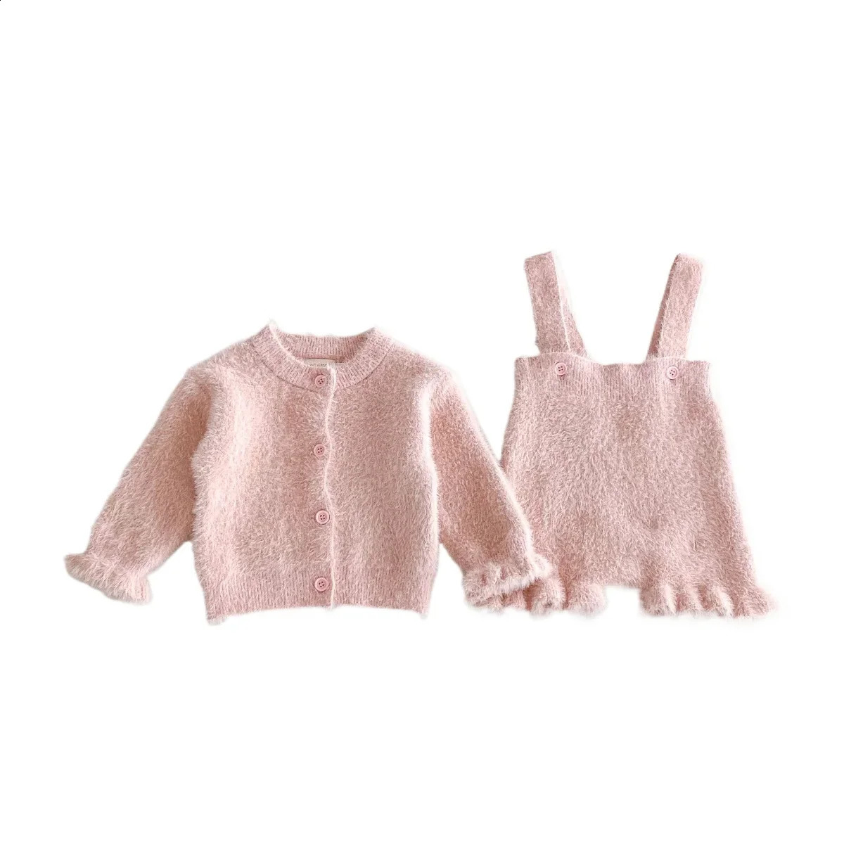 Autumn/Winter Childrens and Baby Mink Clothing Set 2 pieces solid color knitted top and shorts for infants and toddlers 241121