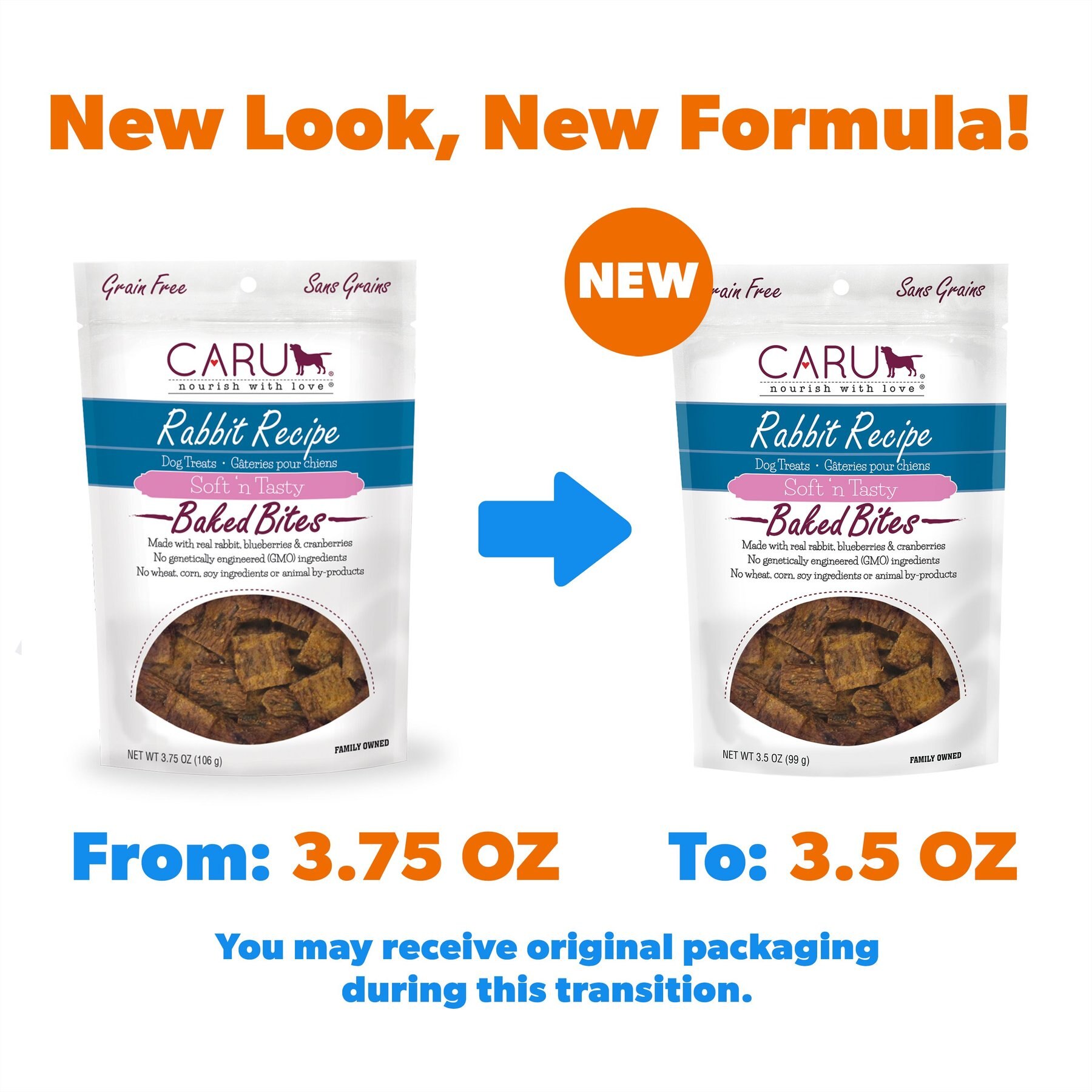 Caru Soft 'n Tasty Baked Bites Rabbit Recipe Grain-Free Dog Treats