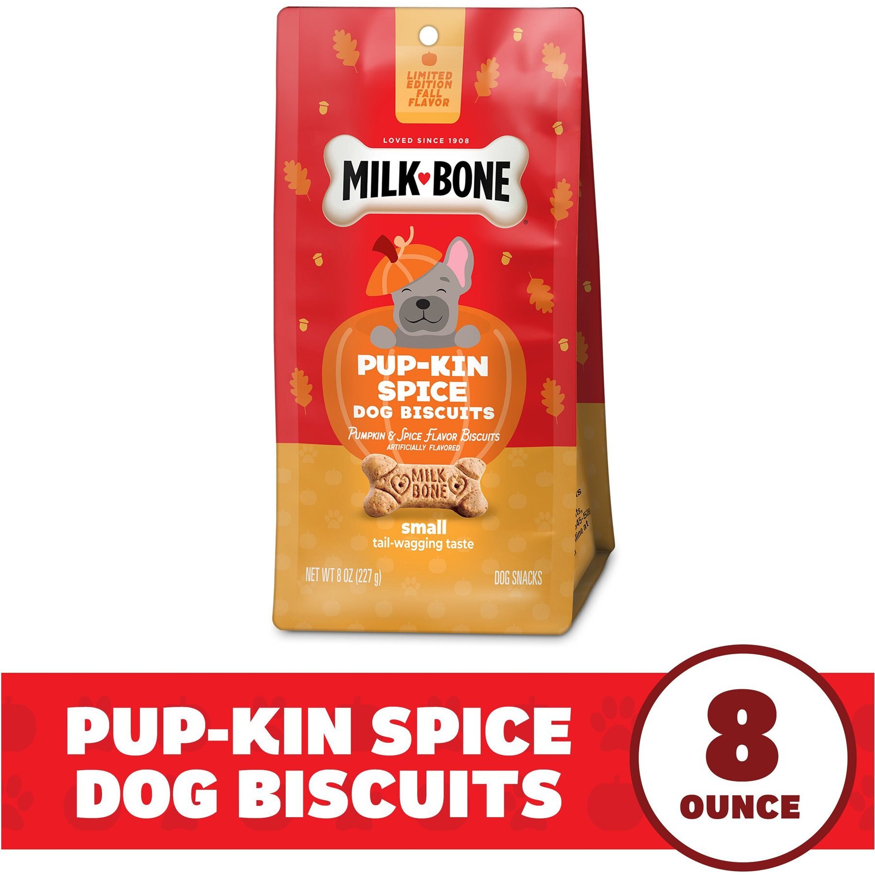 Milk-Bone Pup-kin Spice Artificial Pumpkin & Spice Flavor Biscuits Dog Treats, Small, 8-oz bag