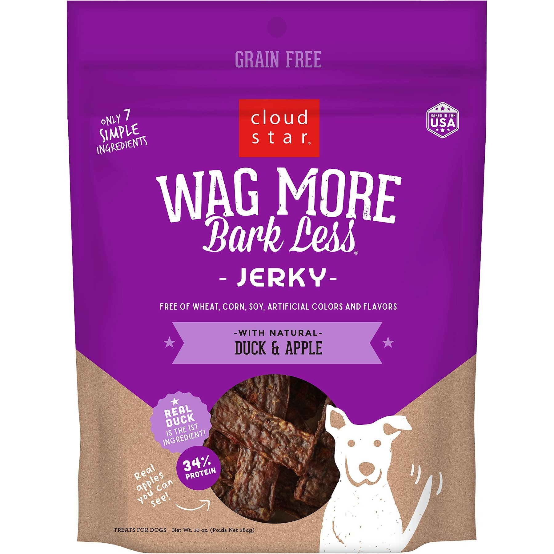 Cloud Star Wag More Bark Less Duck & Apple Recipe Grain-Free Jerky Dog Treats