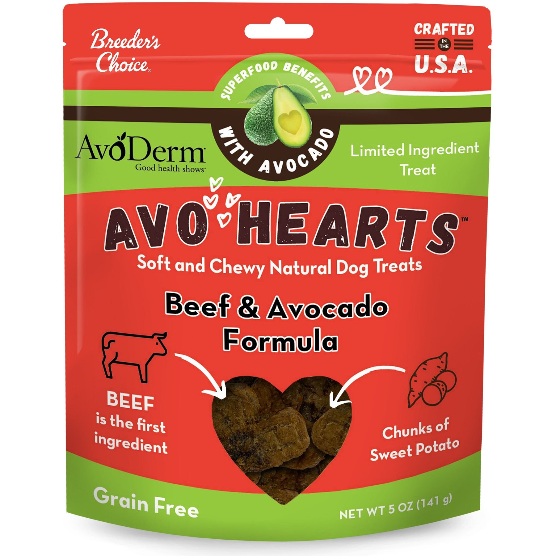 AvoDerm AvoHearts Beef & Avocado Formula Dog Treats, 5-oz bag