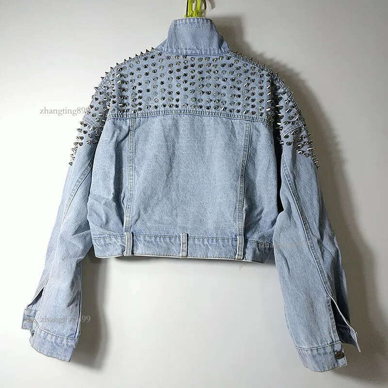 Fashion new bat sleeve heavy work rivet short washed denim jacket female jacket T200212