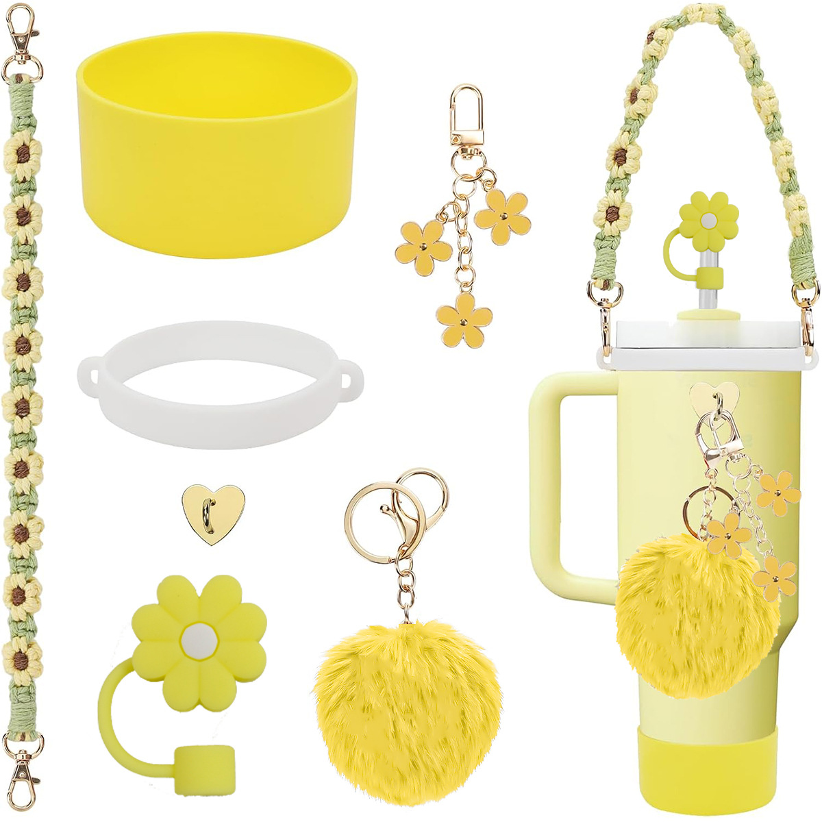 30oz 40oz tumblers Accessories set Woven Hand String handle strap Straw Key chain pendant Silicone boot flower charms cup accessories No tumbler