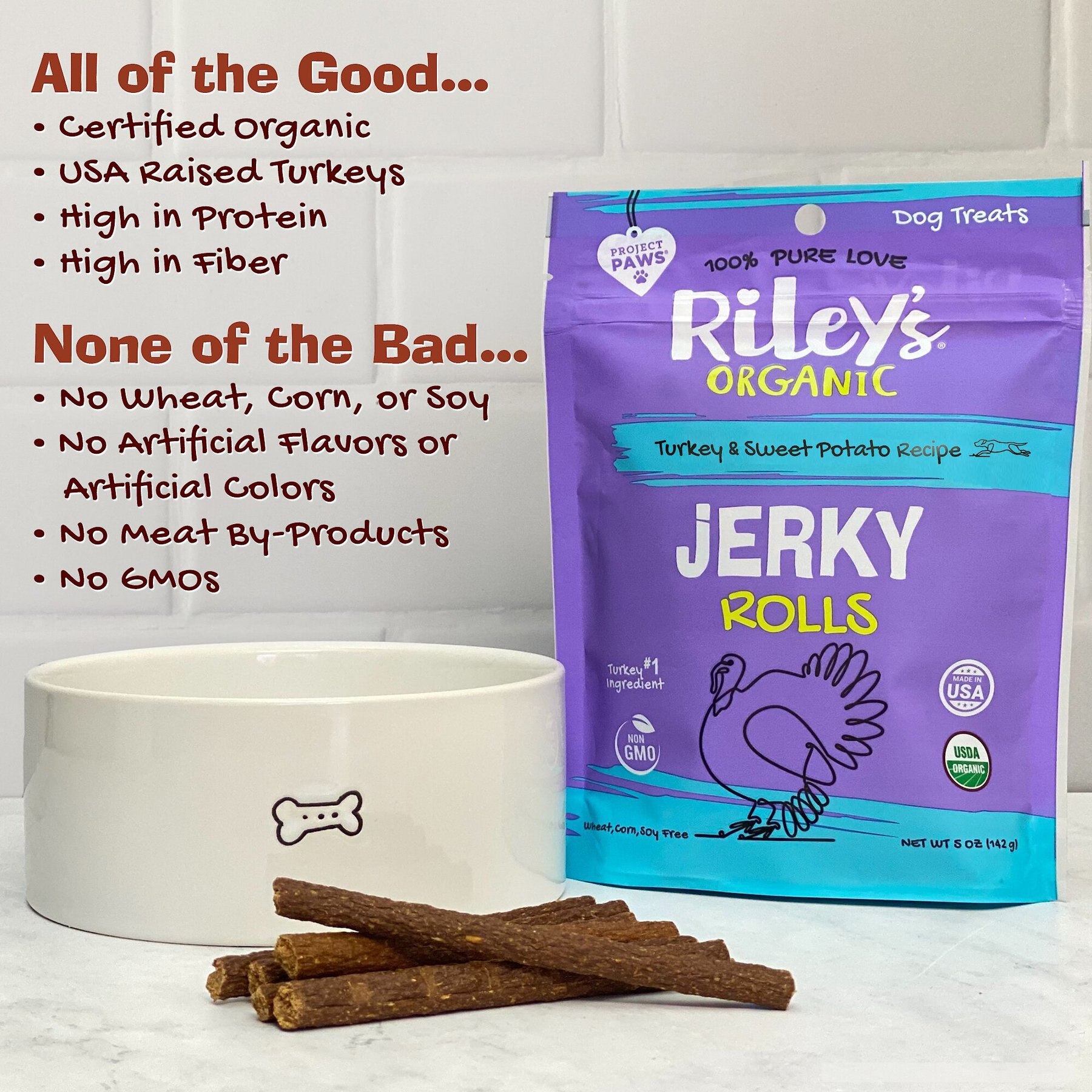 Riley's Jerky Rolls Turkey & Sweet Potato Dog Treats, 5-oz pouch