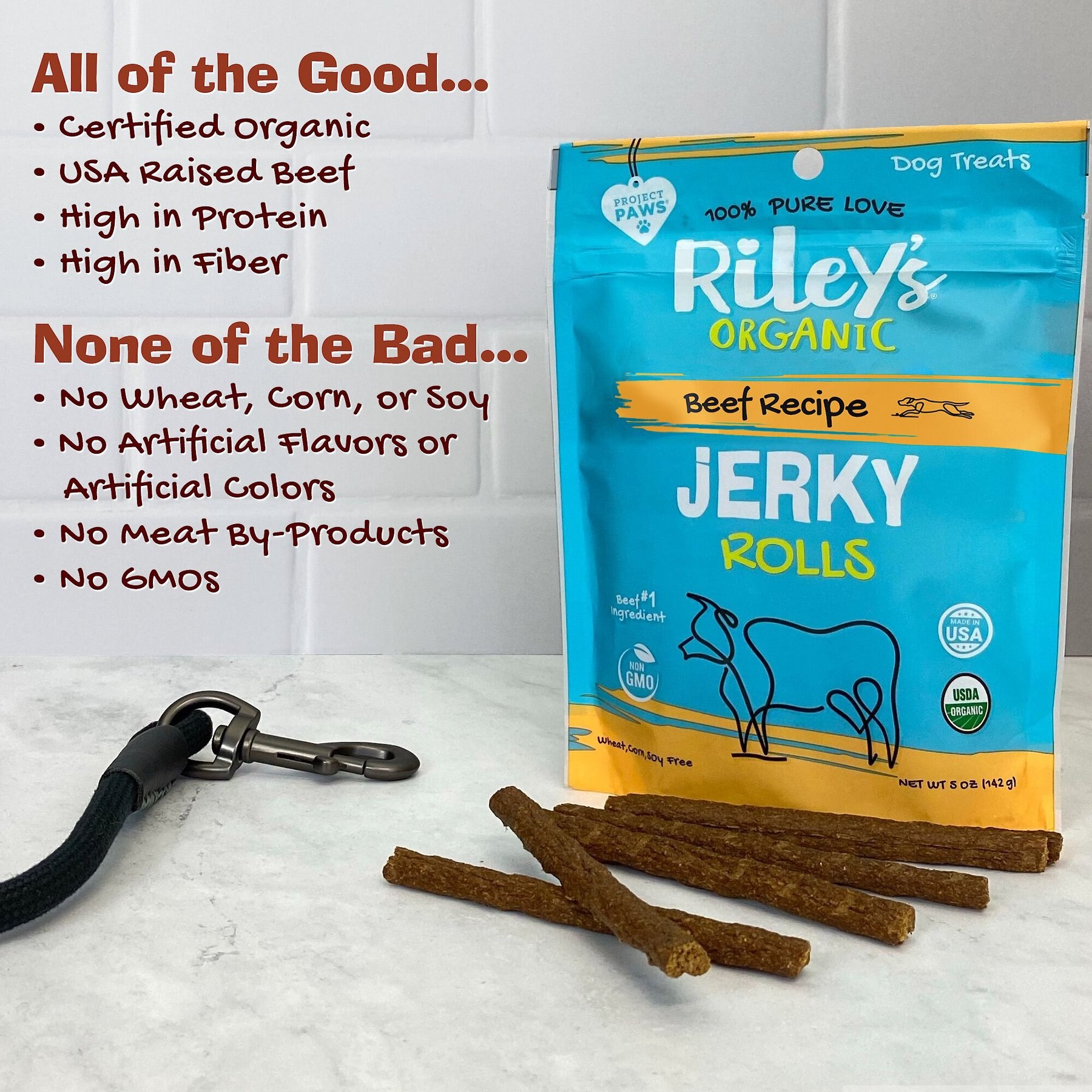 Riley's Jerky Rolls Beef Recipe Dog Treats, 5-oz pouch
