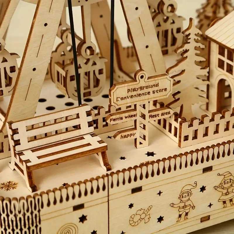 New Arrival Music Ferris Wheel 3D Three-dimensional Puzzle Wooden Building Model Ornament AssemblyAdult Creative Assembly EducXJ241120