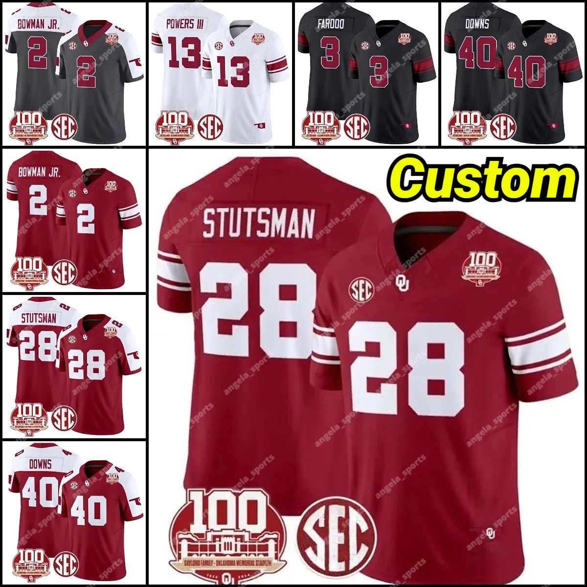 Sooners College Football Jersey Baker Mayfield Billy Bowman Jr. Danny Stutsman Ethan Downs Jalil Farooq Reggie Powers III Bosworth Peterson 100th Anniversary