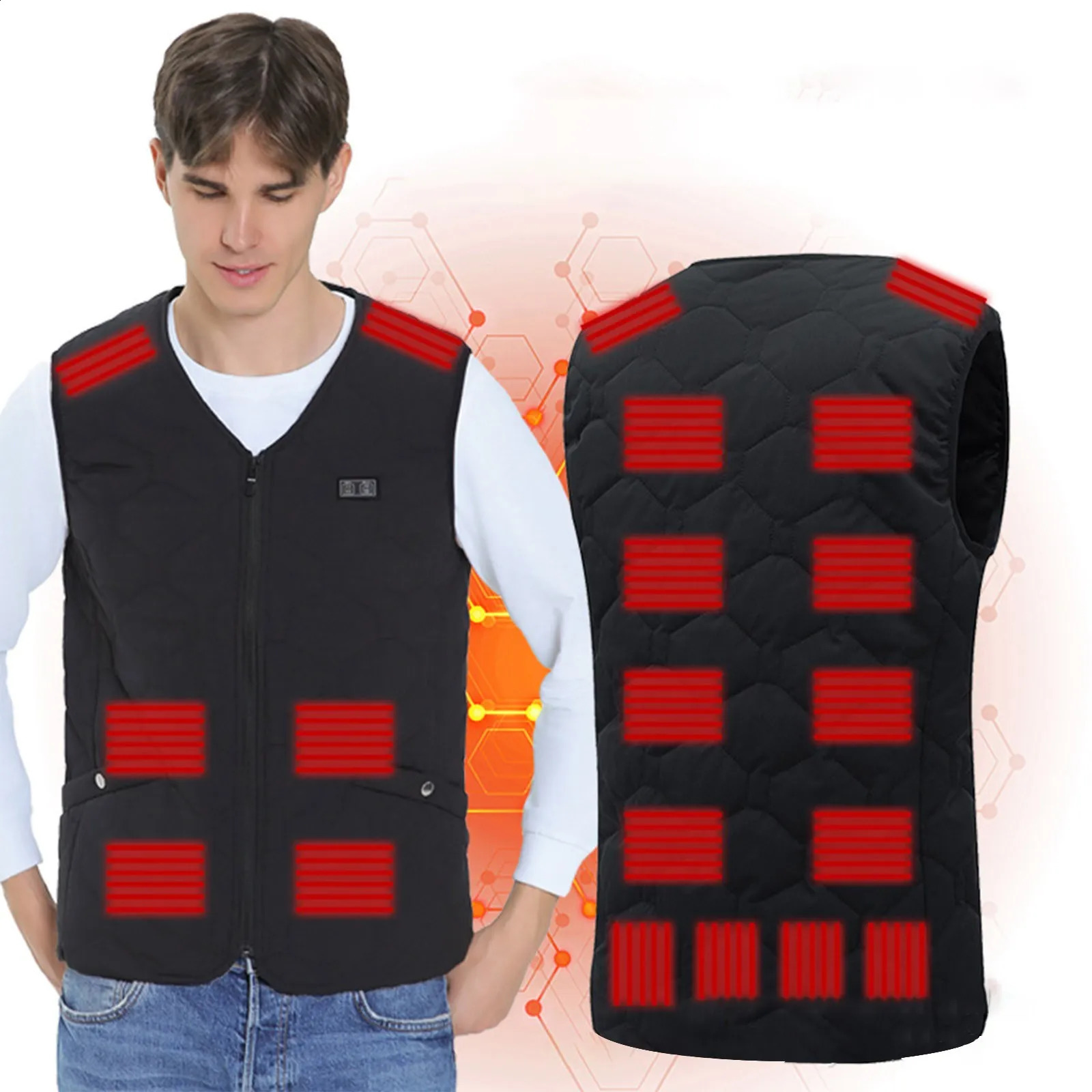 Skiing winter warm mens warm hooded vest Usb constant temperature electric outdoor jacket winter temperature control set 241121