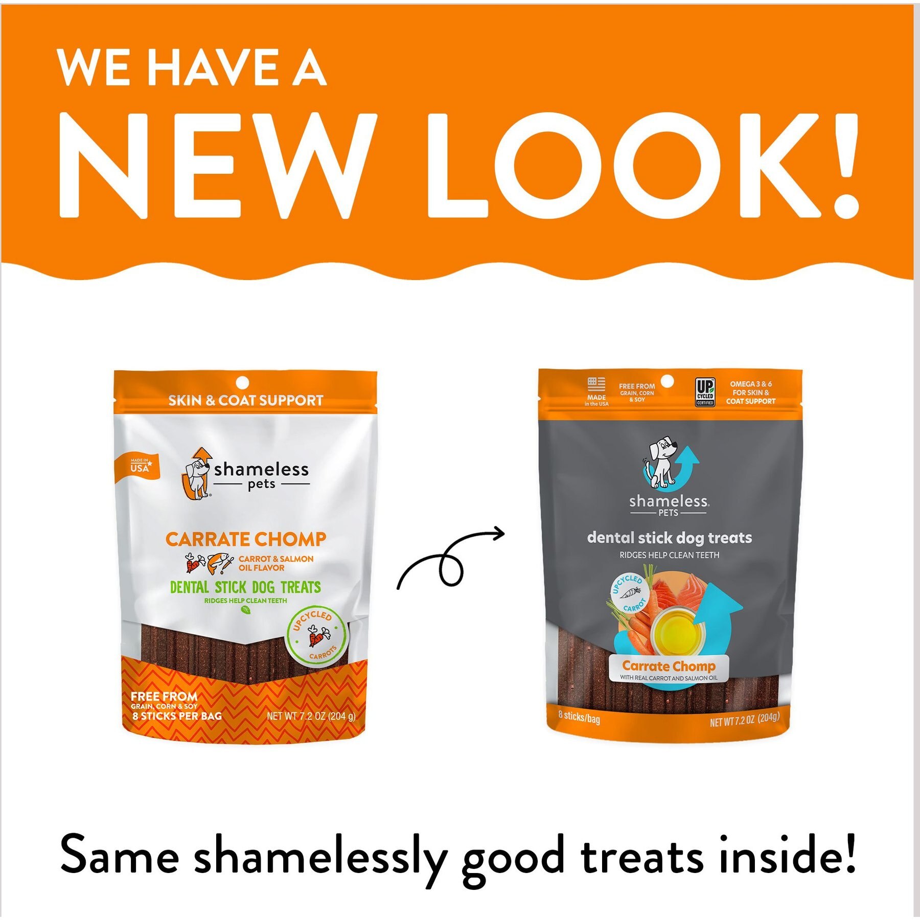 Shameless Pets Carrate Chomp Carrot & Salmon Oil Flavor Dental Dog Treats