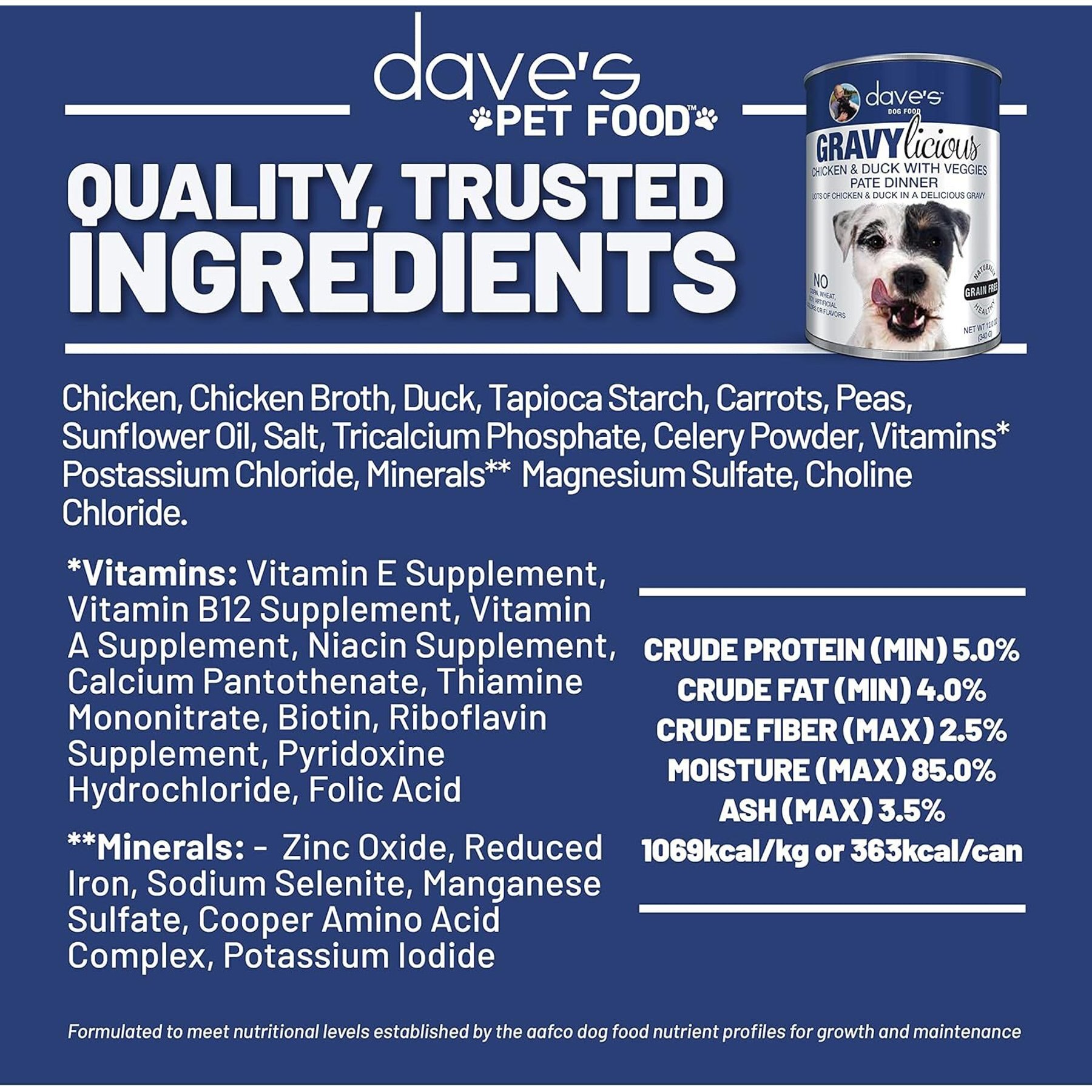 Dave's Pet Food Gravylicious Chicken & Duck with Veggies Grain-Free Canned Wet Dog Food, 12-oz can, case of 12