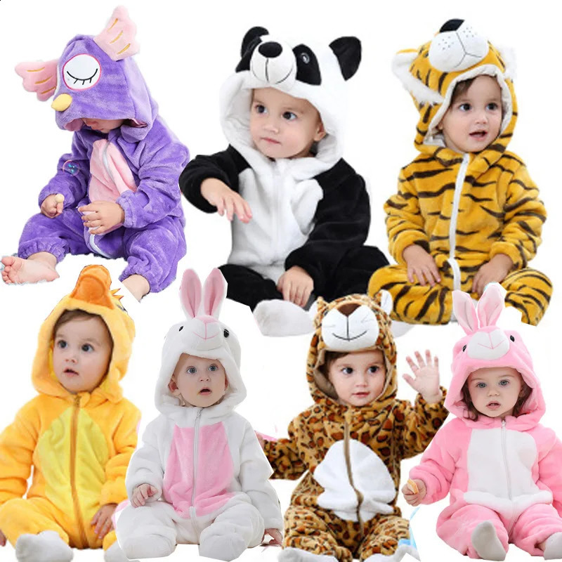 0-24M animal cartoon winter baby jumpsuit flannel soft pajamas panda unicorn lion hooded Onesie baby pajamas 241113