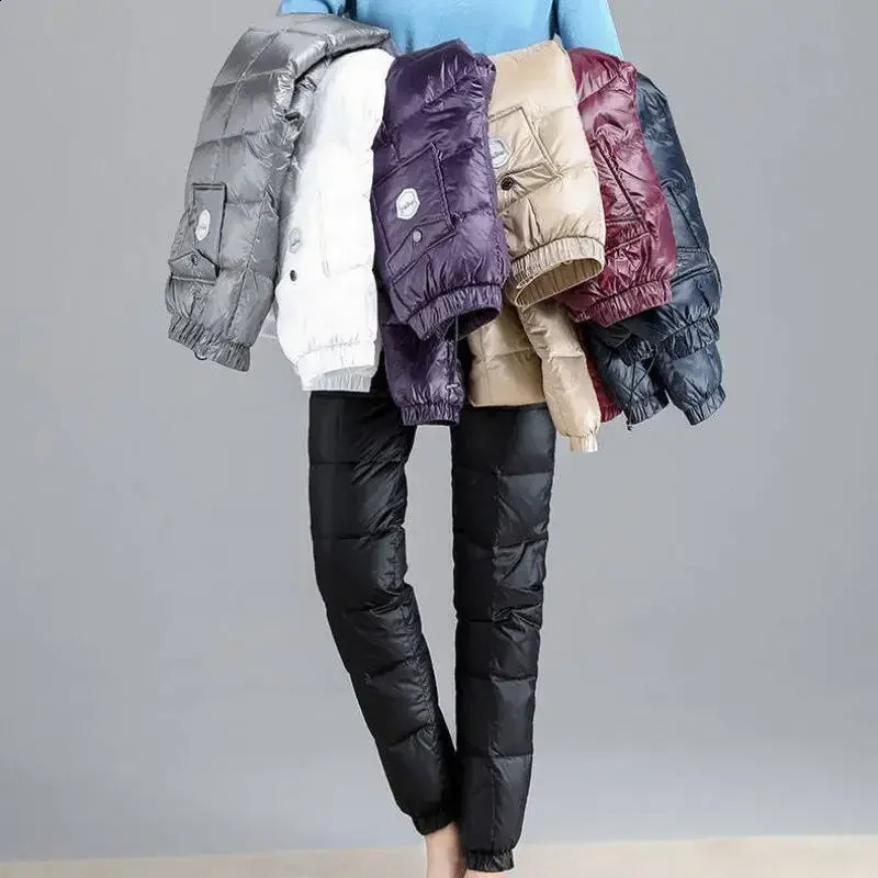 Down Pants Womens Fashion Casual Thick White Duck High Waist Warm Cotton 241120