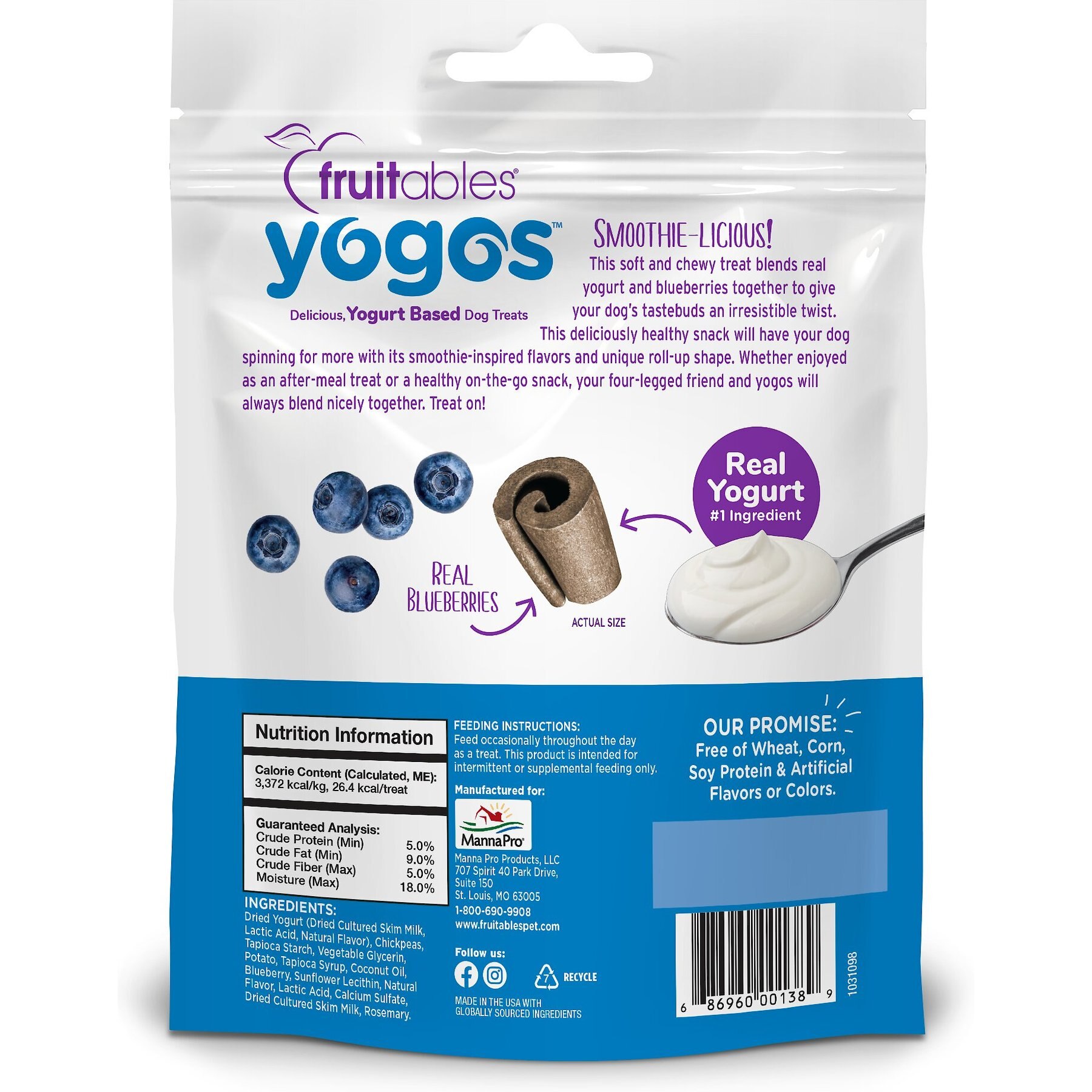 Fruitables Yogos Blueberry Flavor Grain-Free Dog Treats, 12-oz pouch
