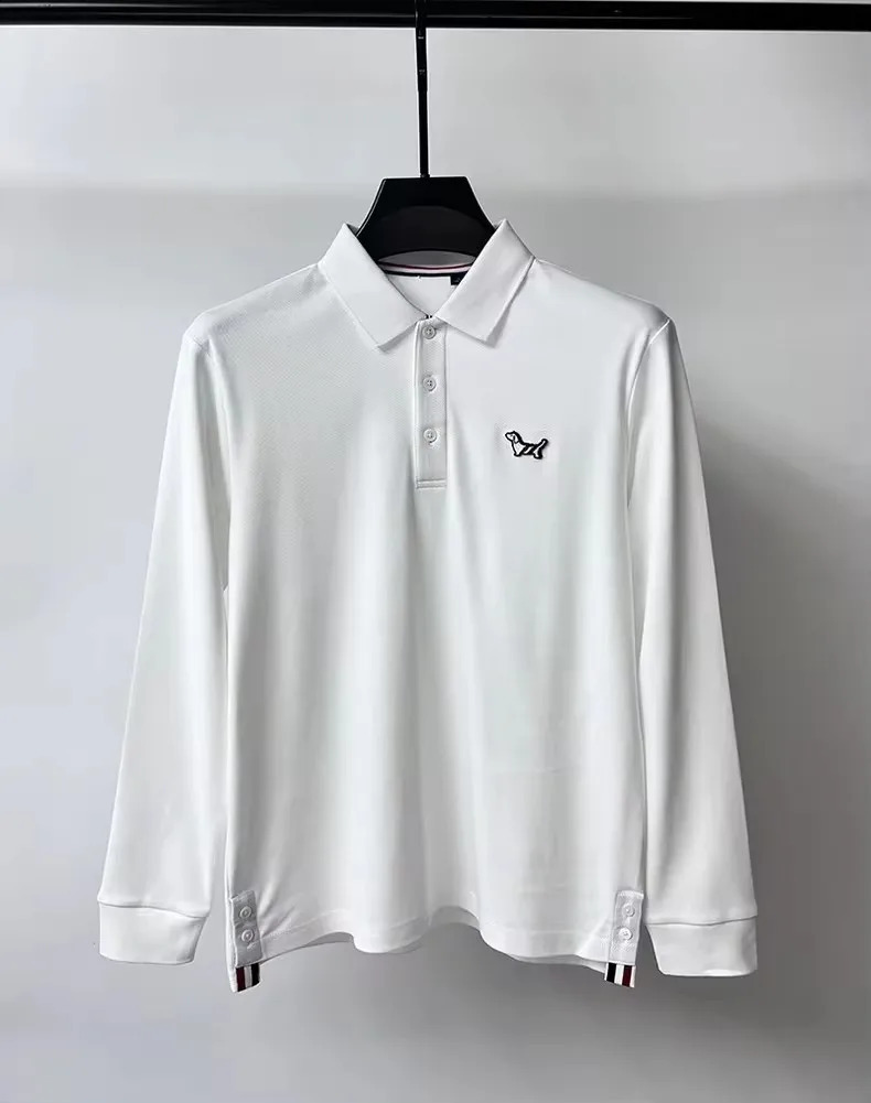 y Men Long sleeve Polo Shirt Autumn Exquisite 100 COTTON Dog Embroid Tshirt Button Webbing H Hem Split Wear 241120