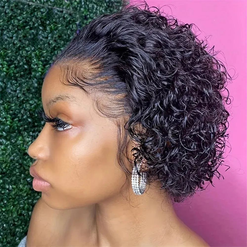 13x1 Classy Human Hair Wigs HD Short Bob Highlight Lace Front Human Pixie curly wigs For Women Lace Frontal Wig Pre Plucked Honey Blonde Colored Human