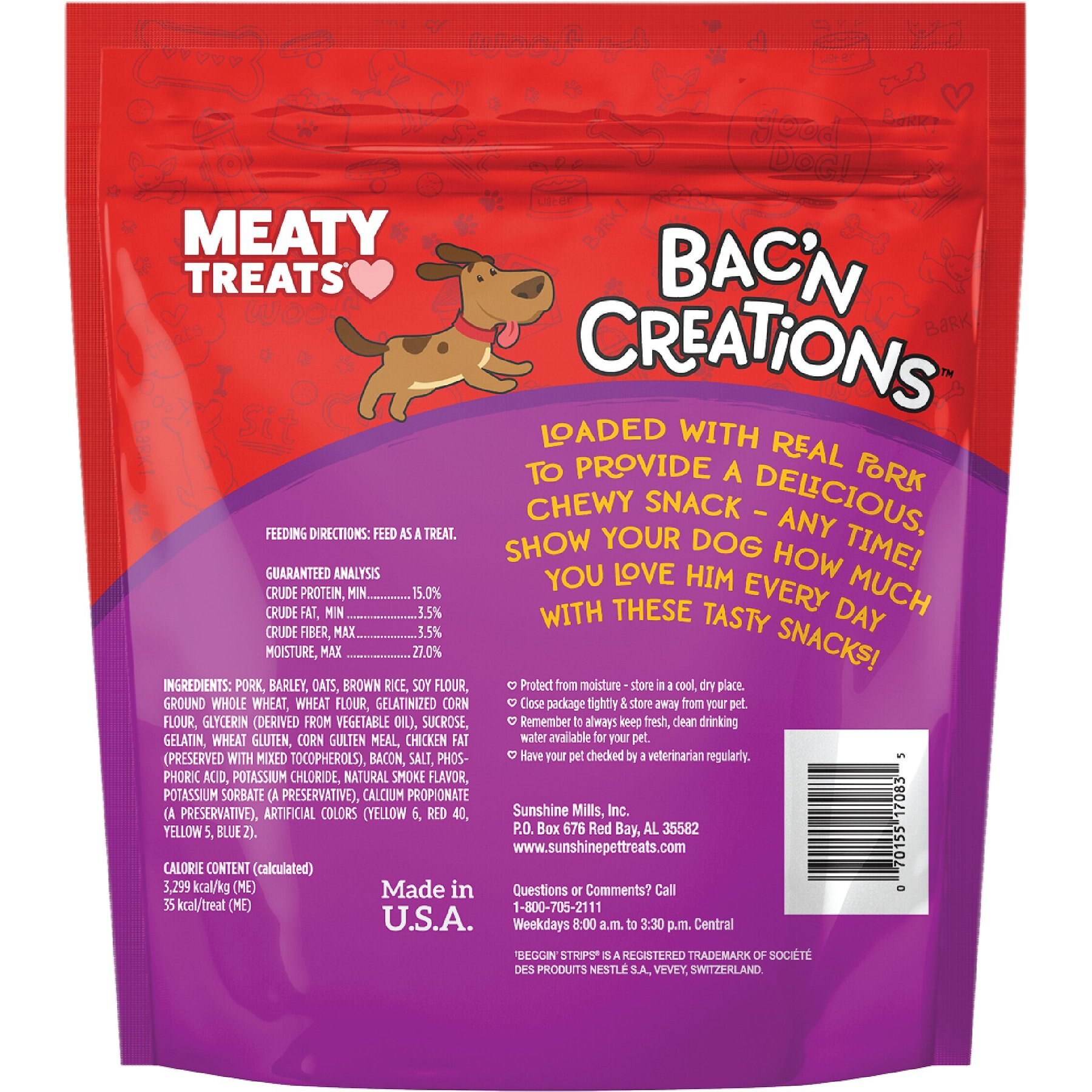 Meaty Treats Bac'n Creations Bacon Flavor Strips Soft & Chewy Dog Treats