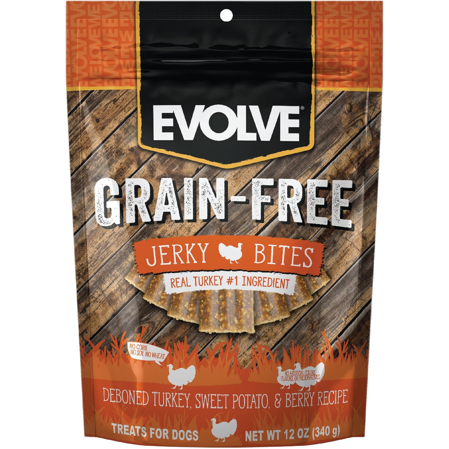 Evolve Turkey, Pea & Berry Recipe Jerky Bites Grain-Free Dog Treats
