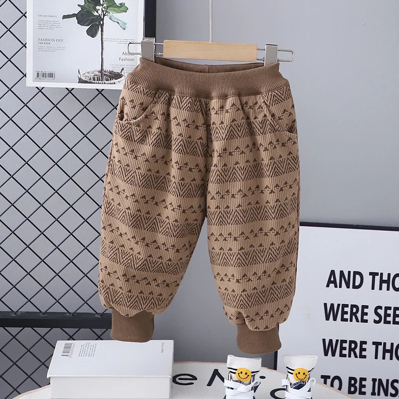 Childrens clothing boys winter casual/flannel double-layer cotton striped pants childrens autumn and winter clothing pants 241121