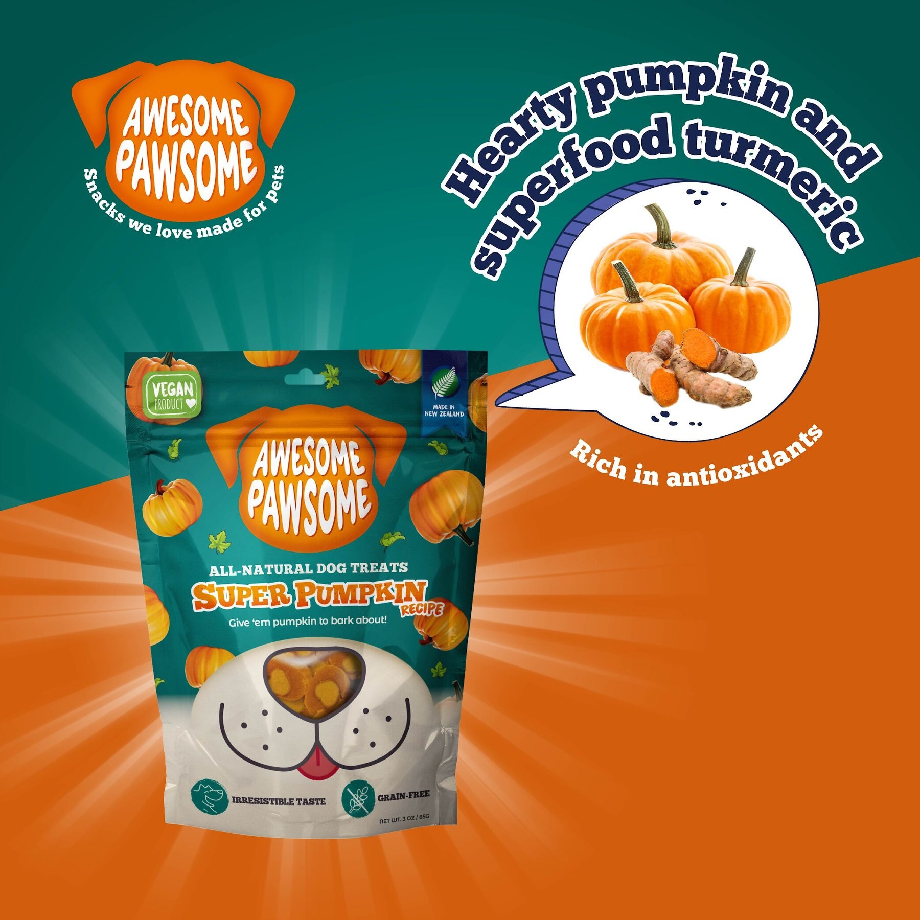Awesome Pawsome Super Pumpkin Recipe Dog Treats, 3-oz bag