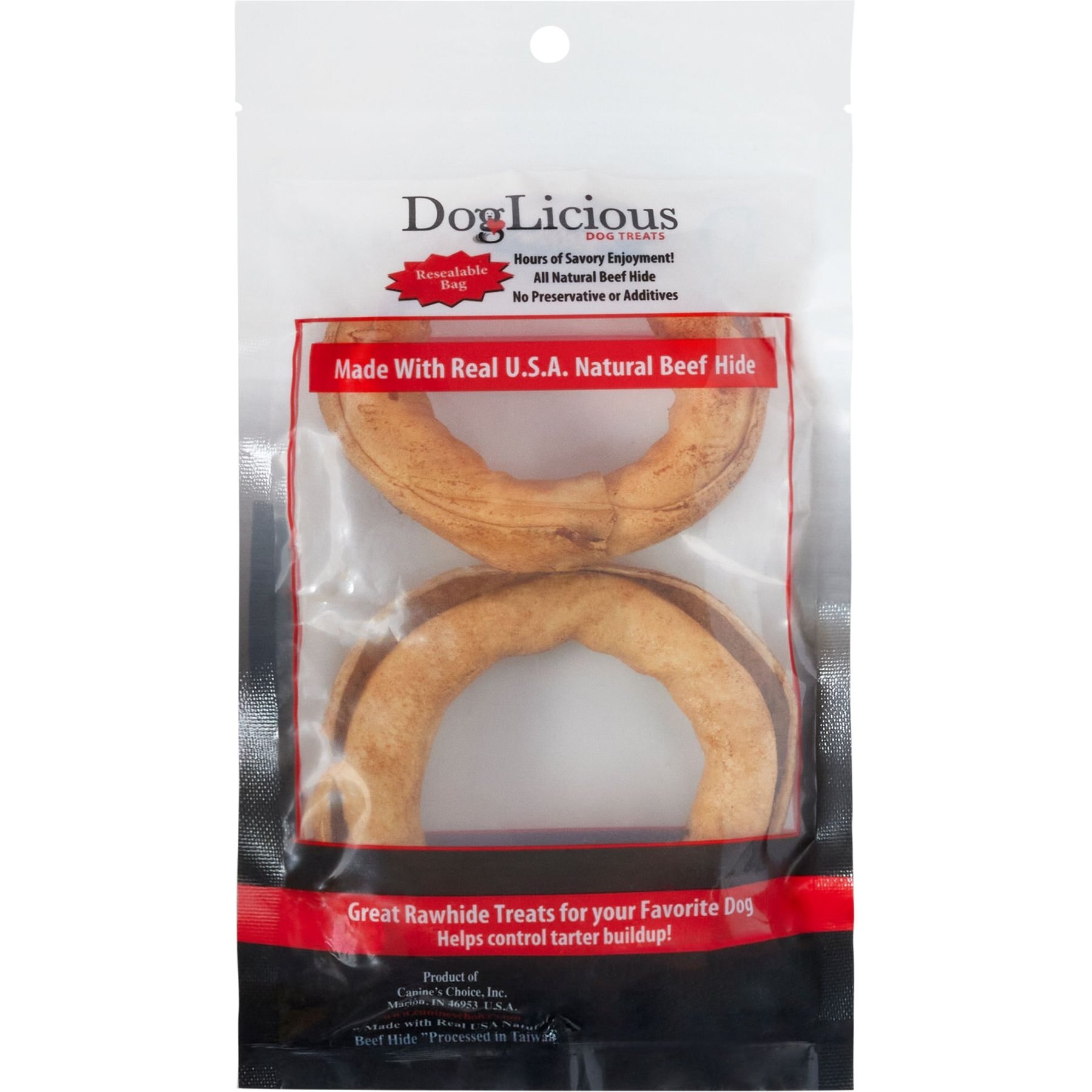 Canine's Choice DogLicious 3.5" Peanut Butter Flavored Donuts Rawhide Dog Treats, 2 count