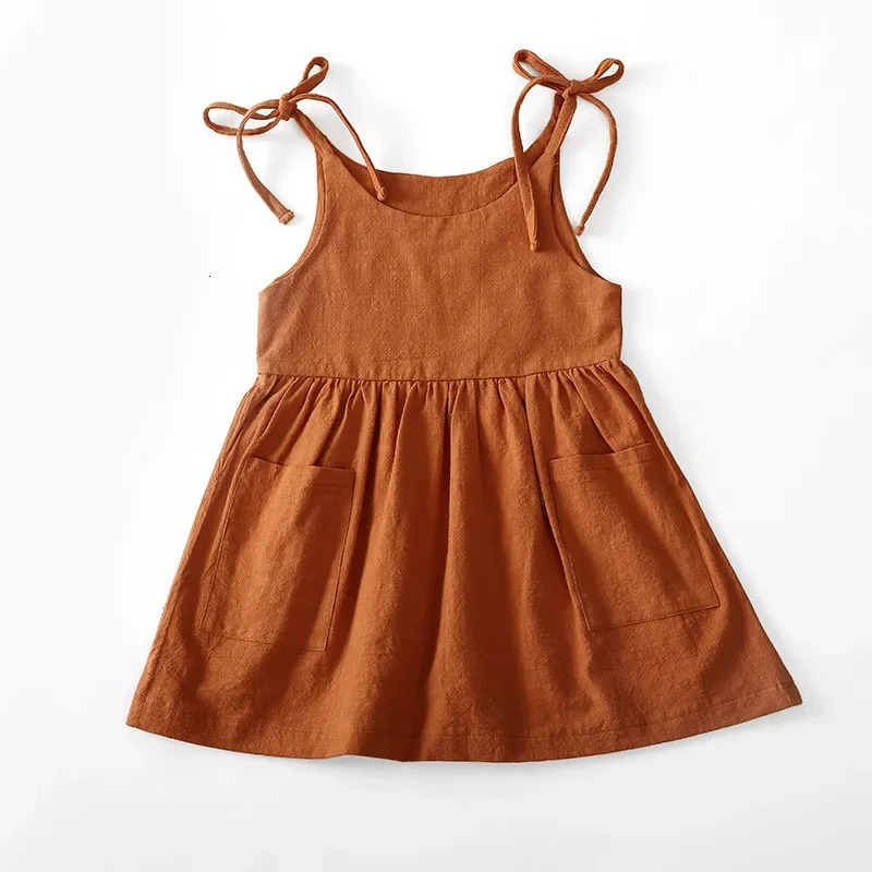 Summer Toddler Girl Dress Solid Cotton Sleeveless Children Kids Sundress Slip Fashion Girls Clothing 240416