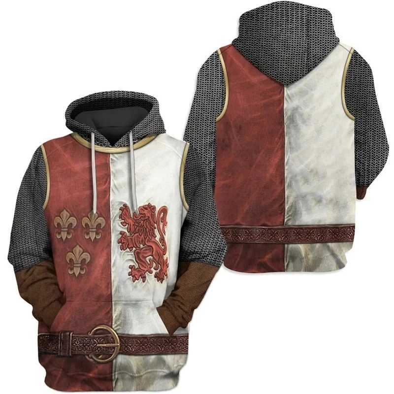Medieval Templar graphic hoodie mens funny role-playing costume street clothing 3D printed uniform hoodie fashion hoodie Pulleys X241120