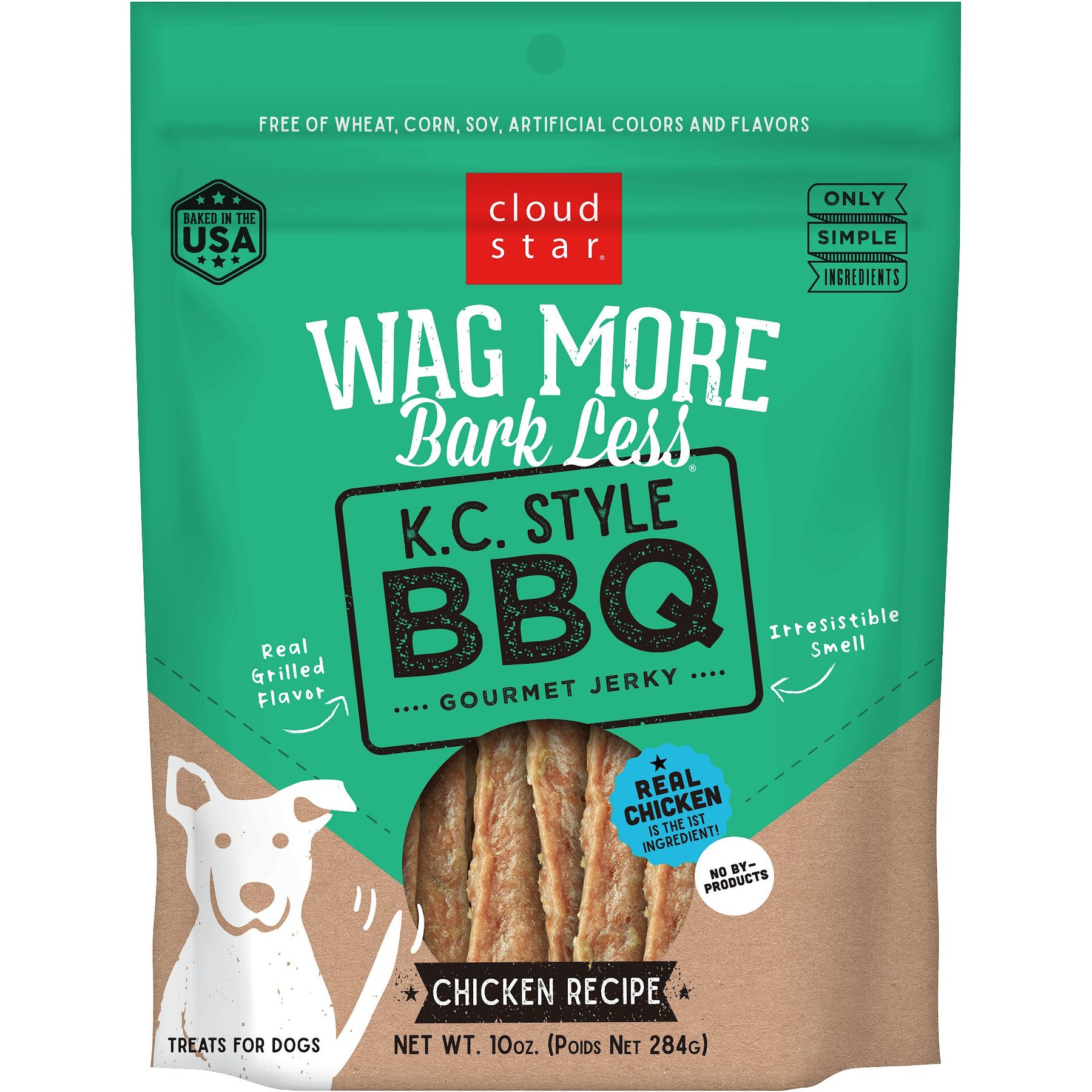 Cloud Star Wag More Bark Less K.C. Style BBQ Chicken Recipe Grain-Free Jerky Dog Treats, 10-oz bag