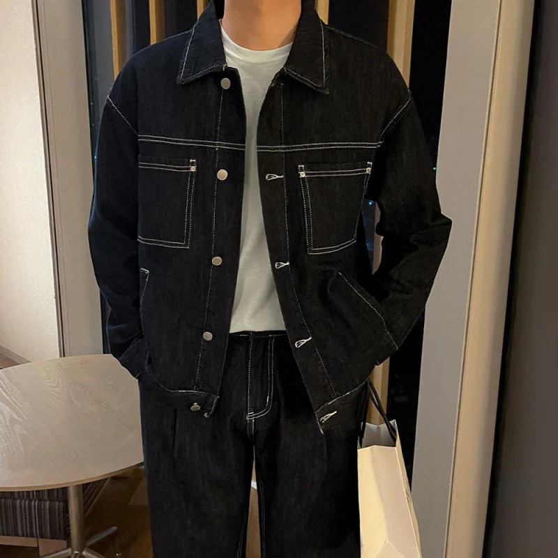 IEFB Autumn Trend Mens Denim Set Korean Style Fashion Jean Jacket Suits Straight Leg Casual Jeans Street Two Piece 9C1030 240415