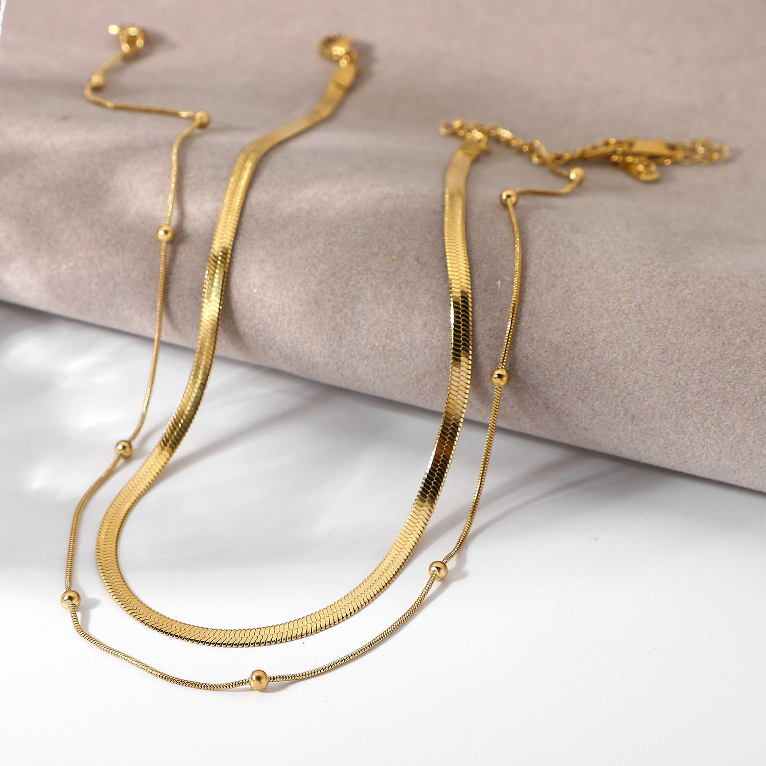 Elegant 18K Real Gold Plated Choker Necklace Double Layer Snake Chain Necklaces For Women Wedding Jewelry Friend Family Numbers Gift Luxury Accessory  - view 3