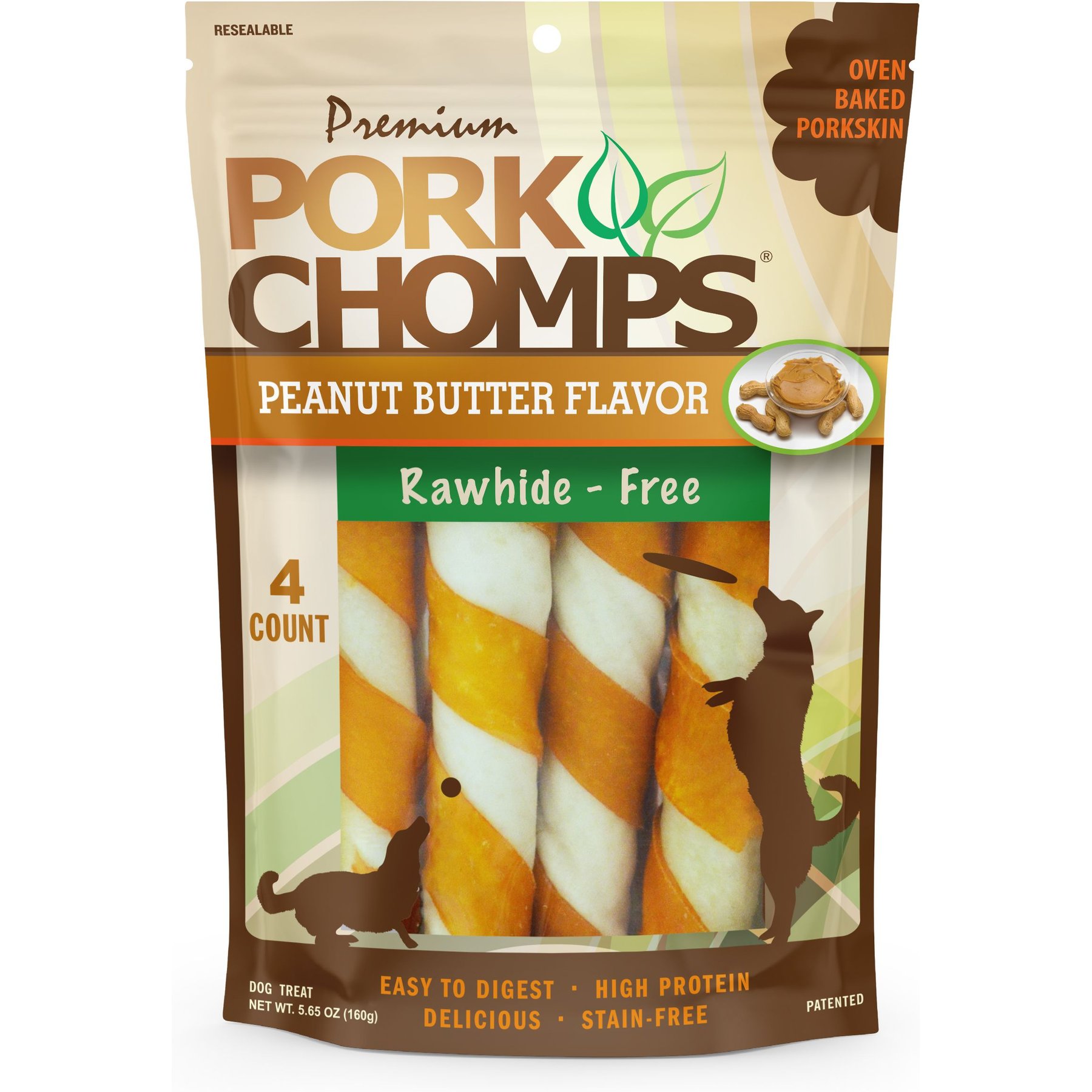Pork Chomps Peanut Butter Flavor Twists Dog Treats