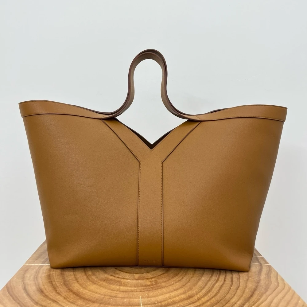 Y-shaped Design 2024 Autumn And Winter New 100% Genuine Leather Retro Simple Single Shoulder Bag Handbag Large Capacity Brown Tote Bag