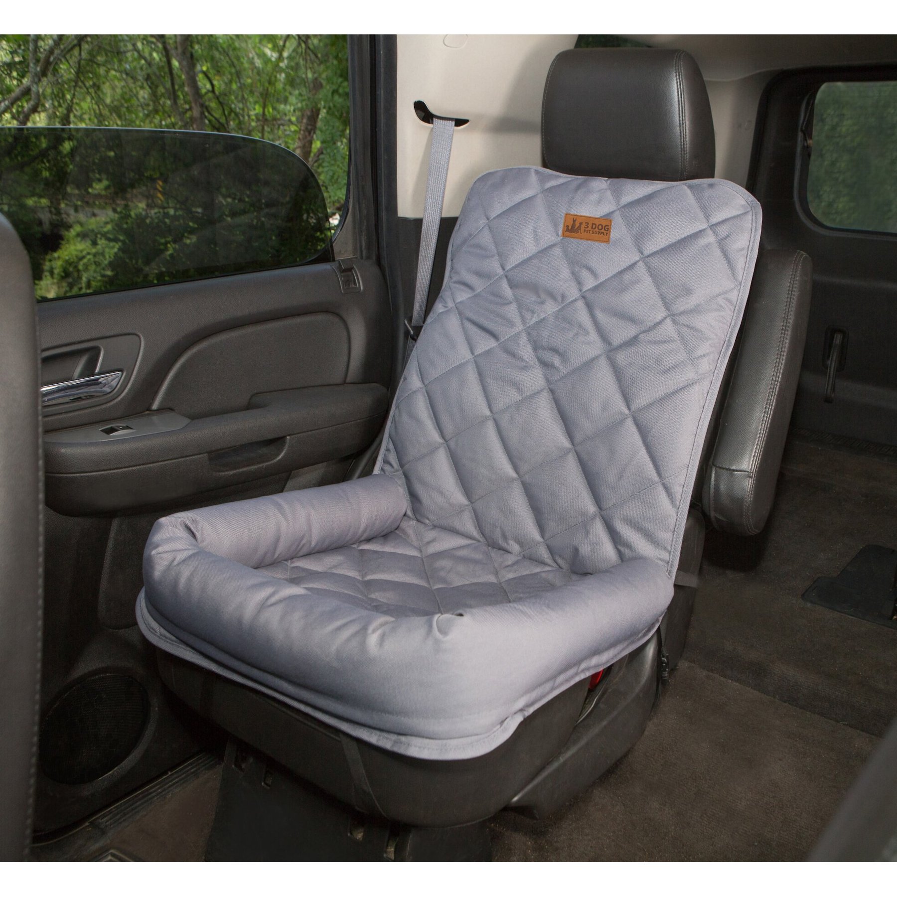3 Dog Pet Supply Single Car Seat Protector with Bolster, Large, Gray