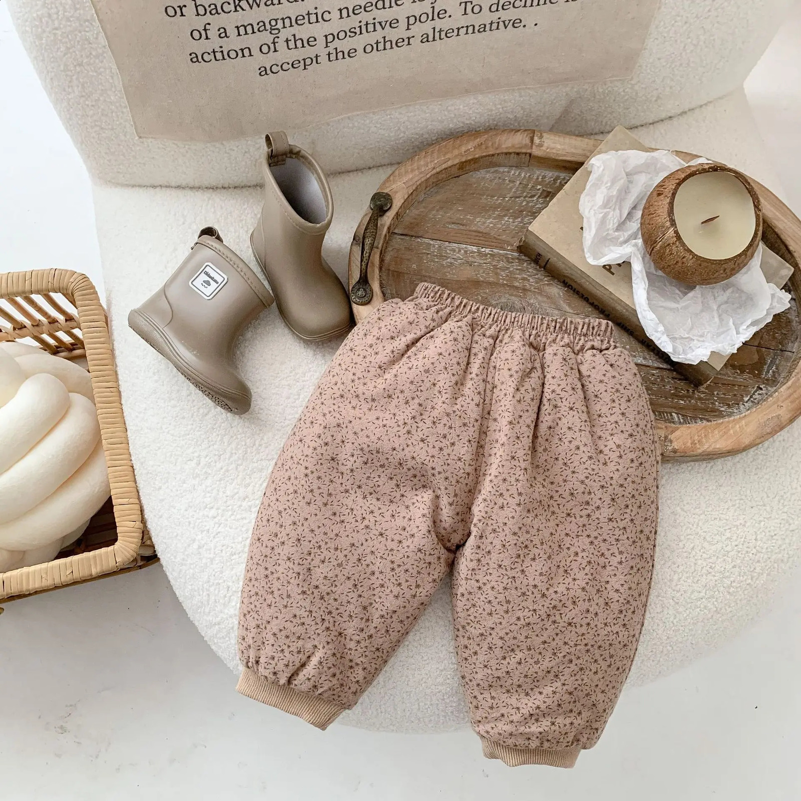 Winter Korean Baby Girl Pants Cotton Loose Thick Warm Paradigm Baby Girl Trouthers Preschool Girl Set 241121