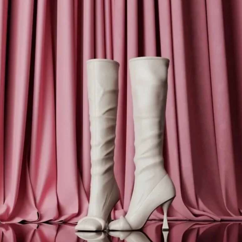 Square Toe Black Leather Knee Boots Women Sexy Winter New In High Heels Boot Designer 2024 Strange Style Shoes