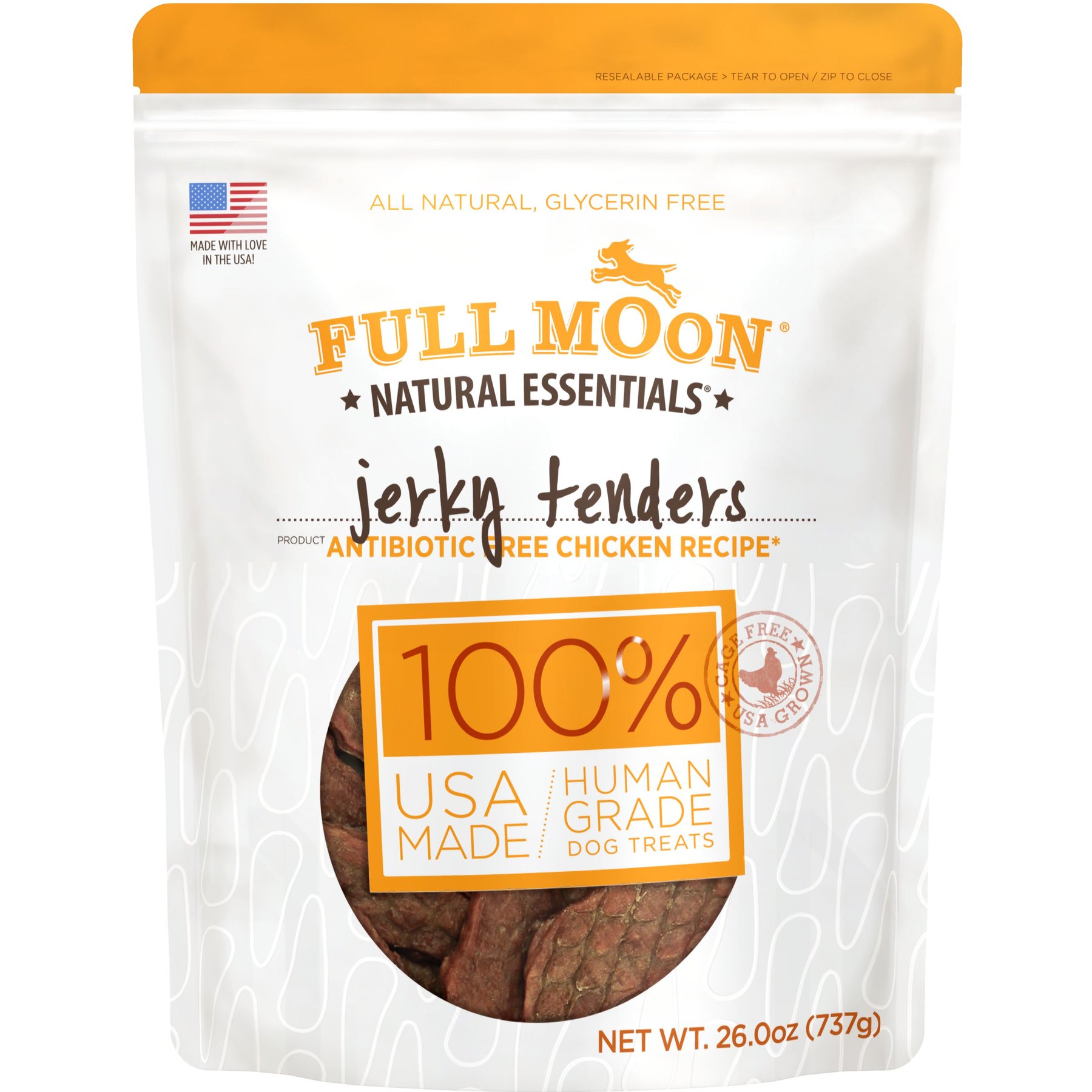 Full Moon Natural Essentials Jerky Tenders Chicken Recipe Human-Grade Dog Treats, 26-oz bag