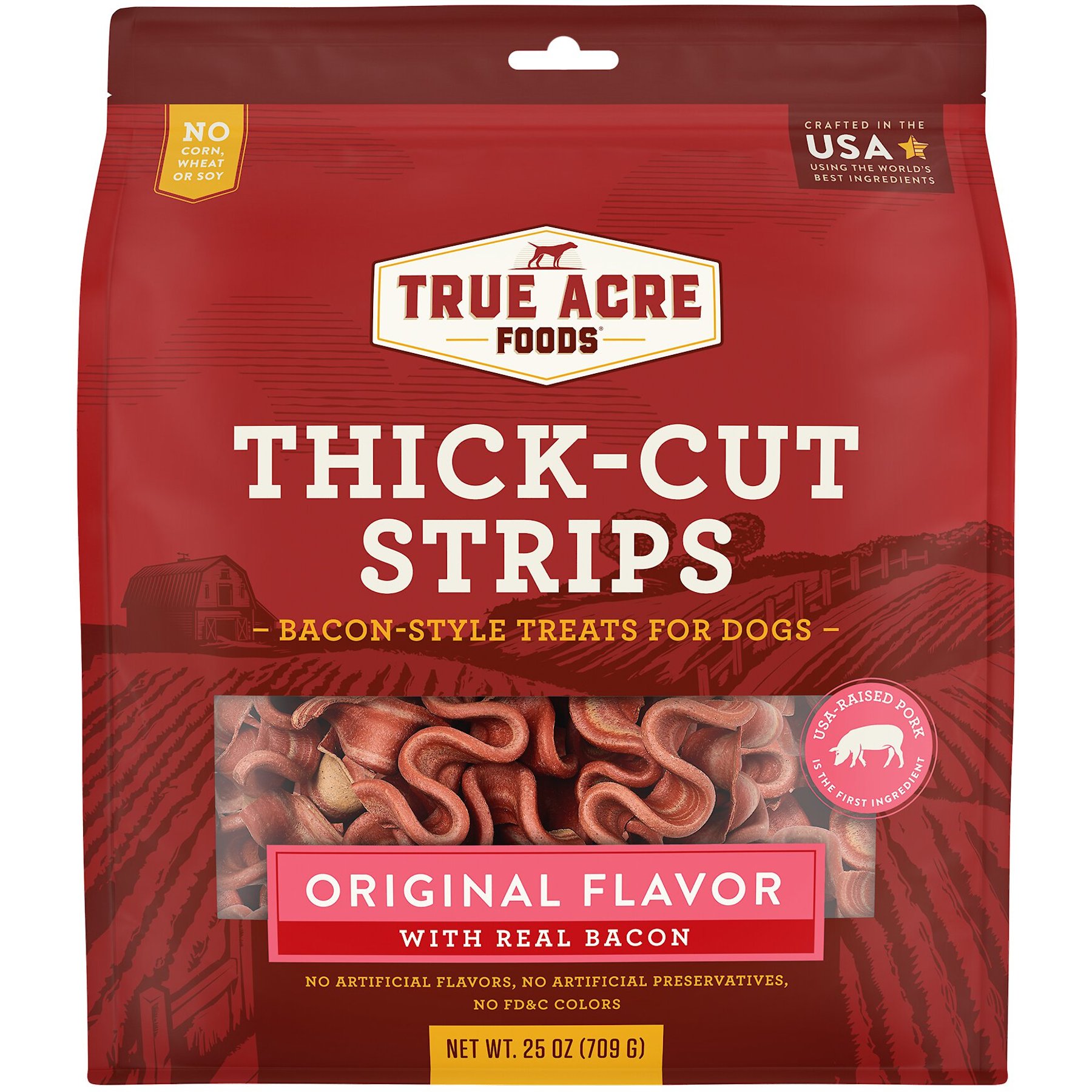 True Acre Foods Thick Cut Strips with Real Bacon Dog Treats