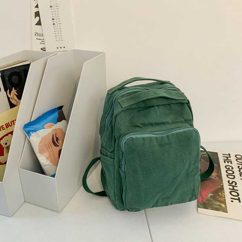 Lazy style artistic backpack for female high school students, washed canvas backpack, small backpack, casual travel bag