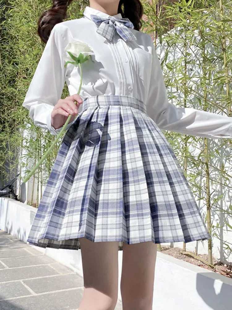 Skirts MEXZT JK Plaid Pleated Skirt Women Japanese Kawaii Bow Mini Skirts Summer Y2K Harajuku Preppy Dance A Line Skirt School Uniforms Y240420