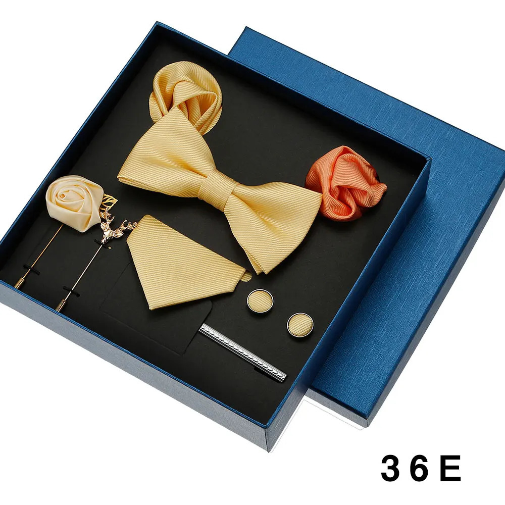 Bow Tie Mens Tie Gift Set Peach Pink Wedding Ties For Men Necktie Bowtie Silk Set Brooches Cufflinks Tie Clip Suits For Husband 240412