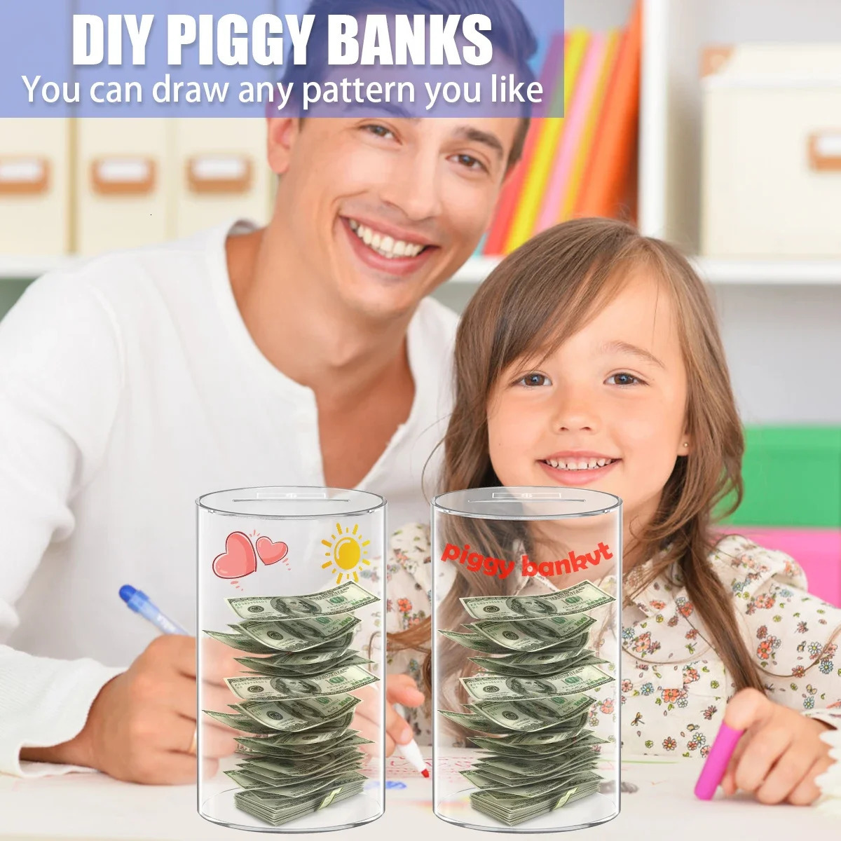 Clear Bank Box Durable Acrylic Saving Money Box Transparent Piggy Bank Cube Saving Coins Storage Box Money Saving Jar Kids Gift 240415
