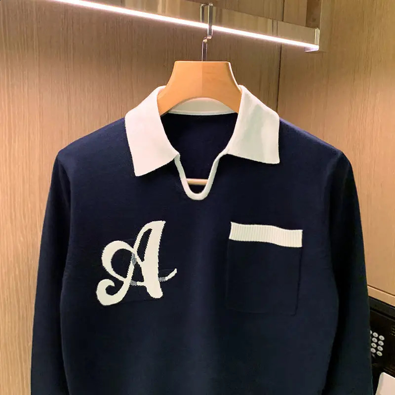 Autumn Winter Knitted Men Long Sleeve Polo Shirts 241120