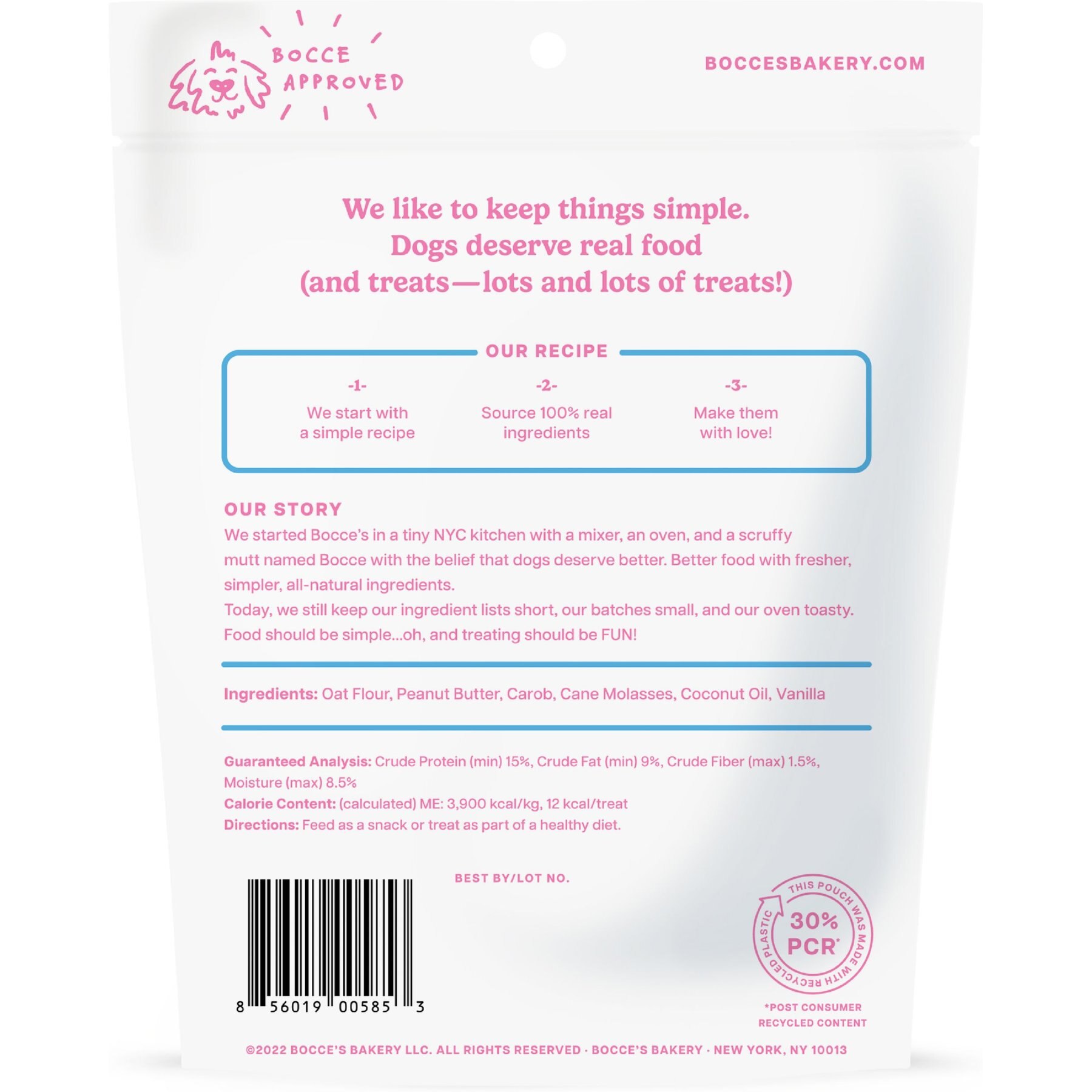 Bocce's Bakery Birthday Peanut Butter, Molasses & Vanilla Cake Dog Treats, 5-oz bag
