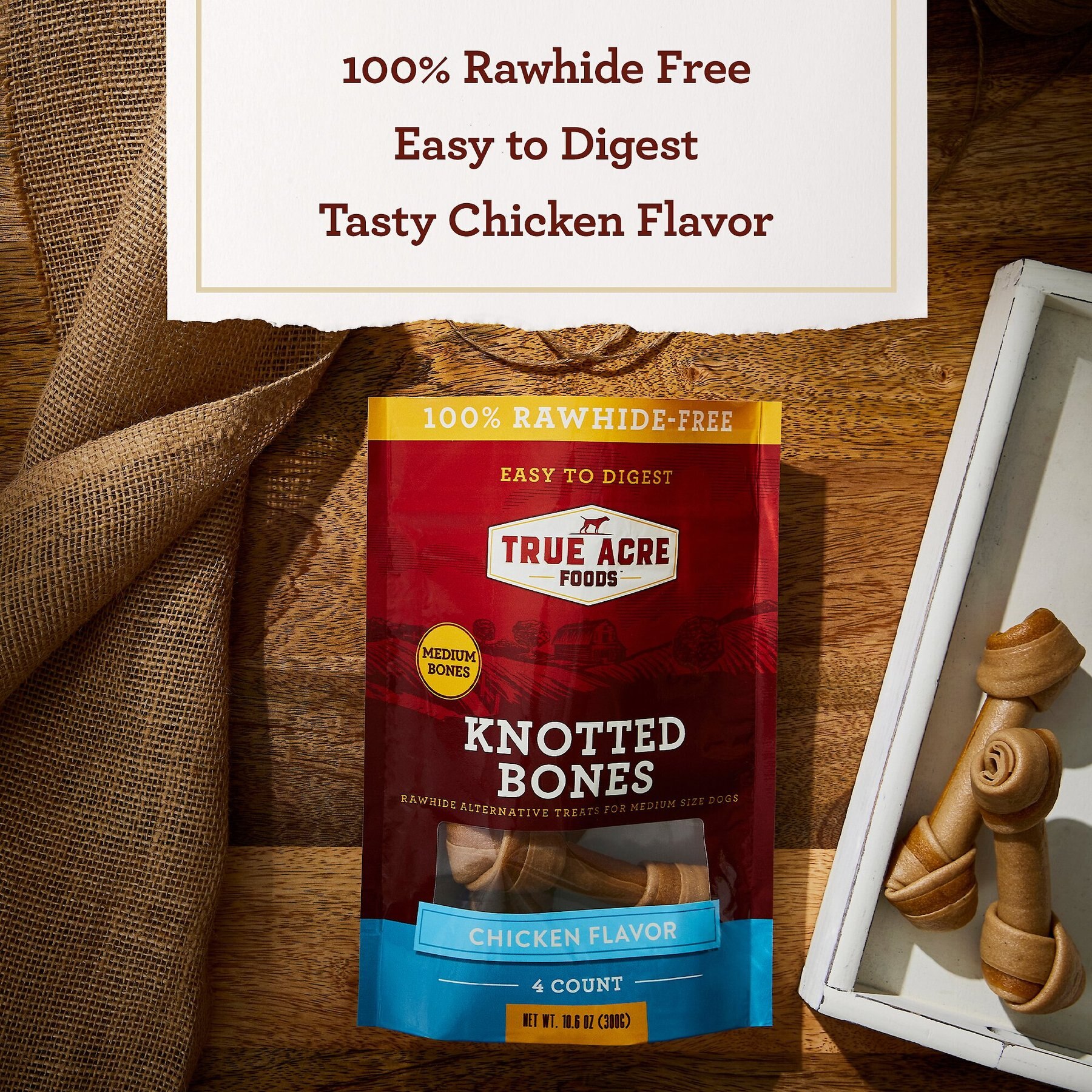 True Acre Foods, Rawhide-Free, Knotted Bones, with Natural Chicken Flavor Dog Treats