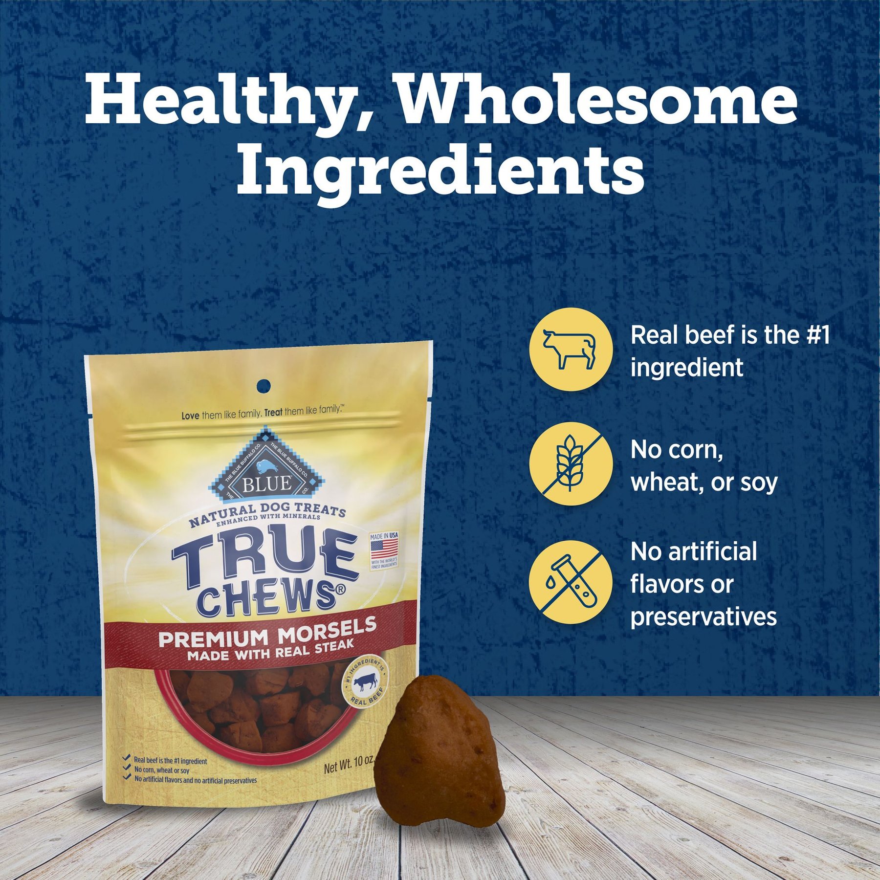 Blue Buffalo True Chews Premium Morsels Natural Grain-Free Steak Dog Treats